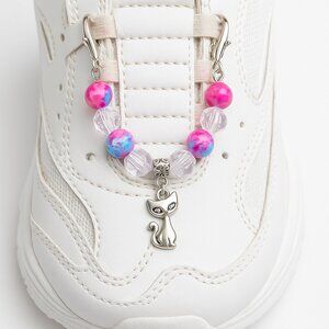 Pink & Blue Beaded Cat Shoe Charm – 1 Single Clip